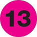 1 Circle - 13 (Fluorescent Pink) Number Labels 500/Roll - DL6765