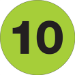 2 Circle - 10 (Fluorescent Green) Number Labels 500/Roll - DL6778
