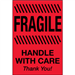 2" x 3" - Fragile - Handle With Care (Fluorescent Red) Labels 500/Rl - DL1326