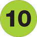 3" Circle - "10" (Fluorescent Green) Number Labels 500/Rl - DL1351