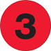 3" Circle - "3" (Fluorescent Red) Number Labels 500/Rl - DL1343