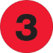 3" Circle - "3" (Fluorescent Red) Number Labels 500/Rl - DL1343