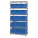 36 x 18 x 74 - 5 Shelf  Wire Shelving Unit with (8) Blue Bins 1 Set - WSBQ270B