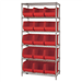 36 x 18 x 74 - 5 Shelf  Wire Shelving Unit with (8) Red Bins 1 Set - WSBQ270R
