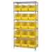 36 x 18 x 74 - 5 Shelf Wire Shelving Unit with (8) Yellow Bins 1 Set - WSBQ270Y