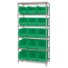 36 x 18 x 74 - 6 Shelf  Wire Shelving Unit with (15) Green Bins 1 Set - WSBQ260G