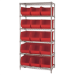 36 x 18 x 74 - 6 Shelf  Wire Shelving Unit with (15) Red Bins 1 Set - WSBQ260R