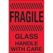 4 x 6 - Fragile - Glass - Handle With Care  (Fluorescent Red) Labels 500/Roll - DL1188