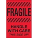 4 x 6 - Fragile - Handle With Care - This Side Up (Fluorescent Red) Labels 500/Roll - DL1187