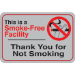 "Smoke-Free Facility" 6 x 9" Facility Sign 1/Ea - SN208